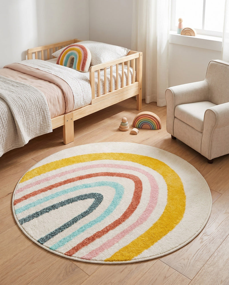 Wonder Tykes Collection Area Rug -  Illusion Round Ivory  lifestyle 43