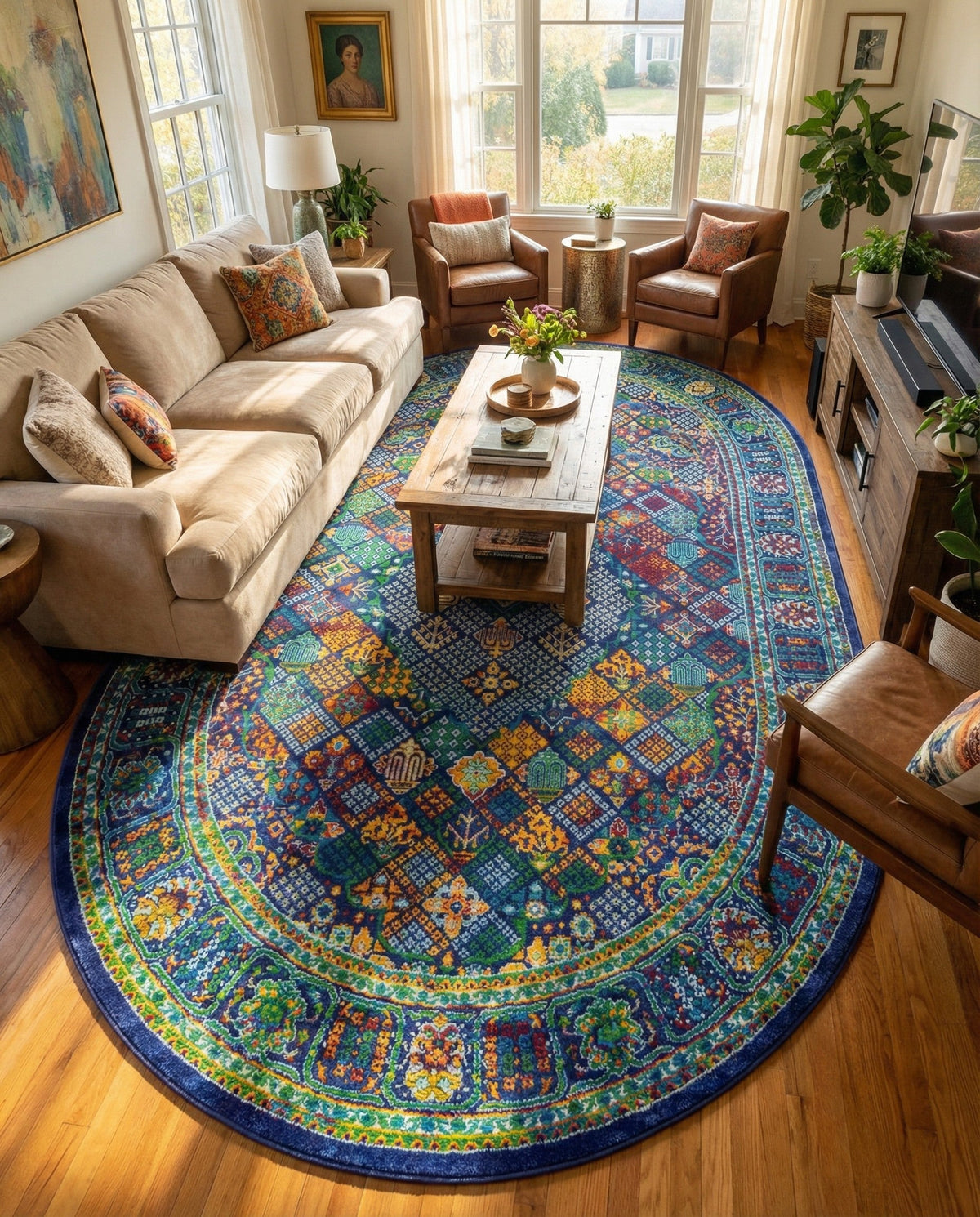 Caribbean Cove Collection Area Rug -  Mustique Oval Navy Blue  lifestyle 171