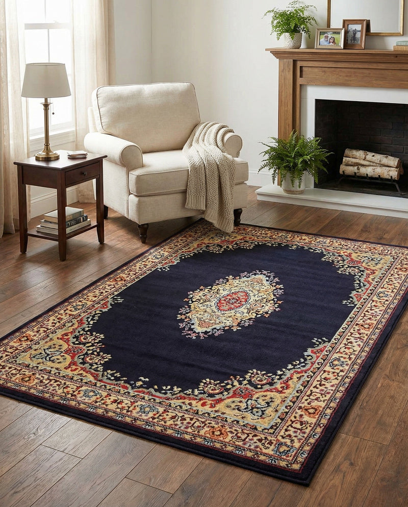 Tabriz Tapestry Collection Area Rug - Azerbaijan (Navy Blue) Rectangle Navy Blue  lifestyle 9