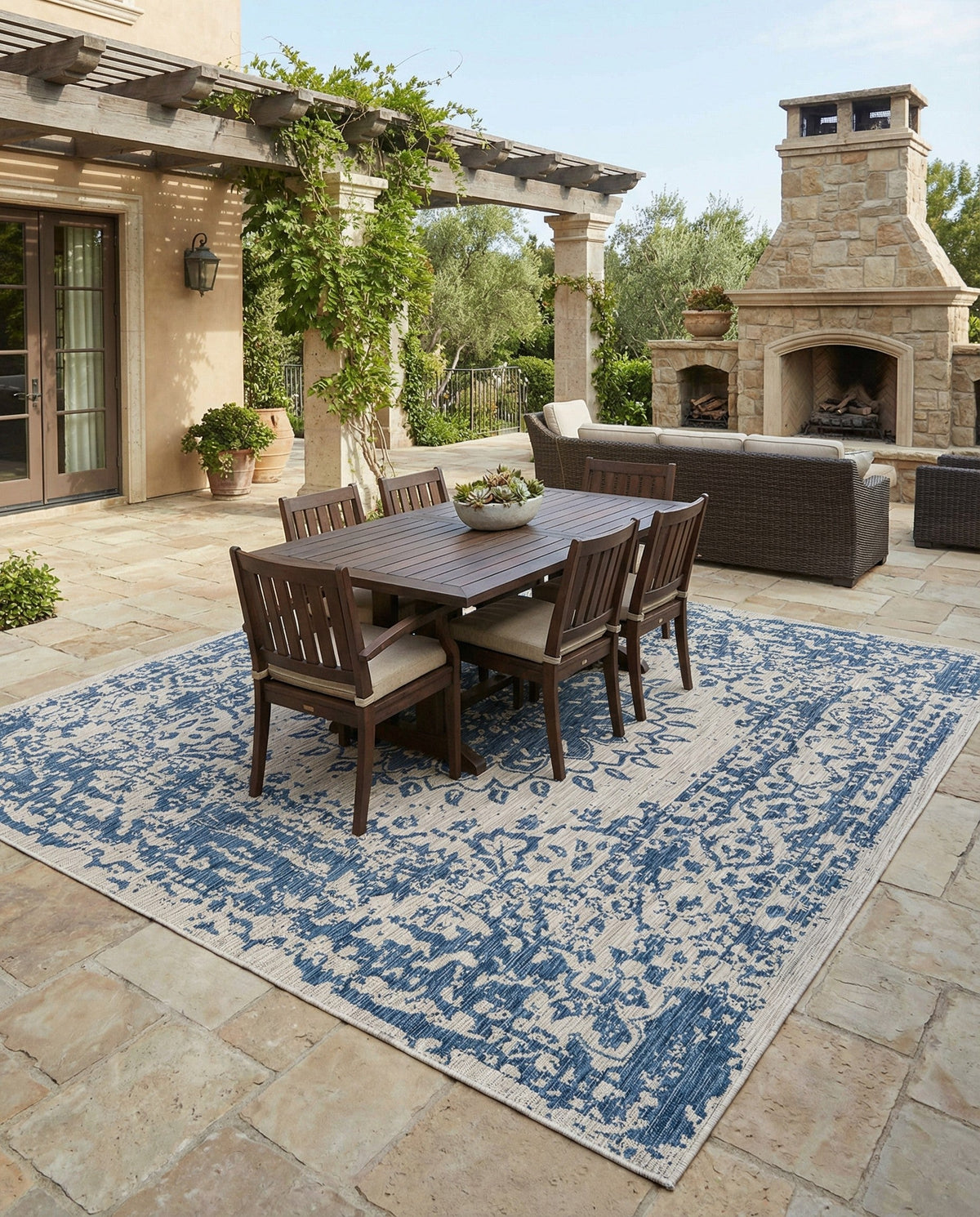 Patio Heritage Collection Area Rug -  Lafayette (Blue) Square Blue  lifestyle 96