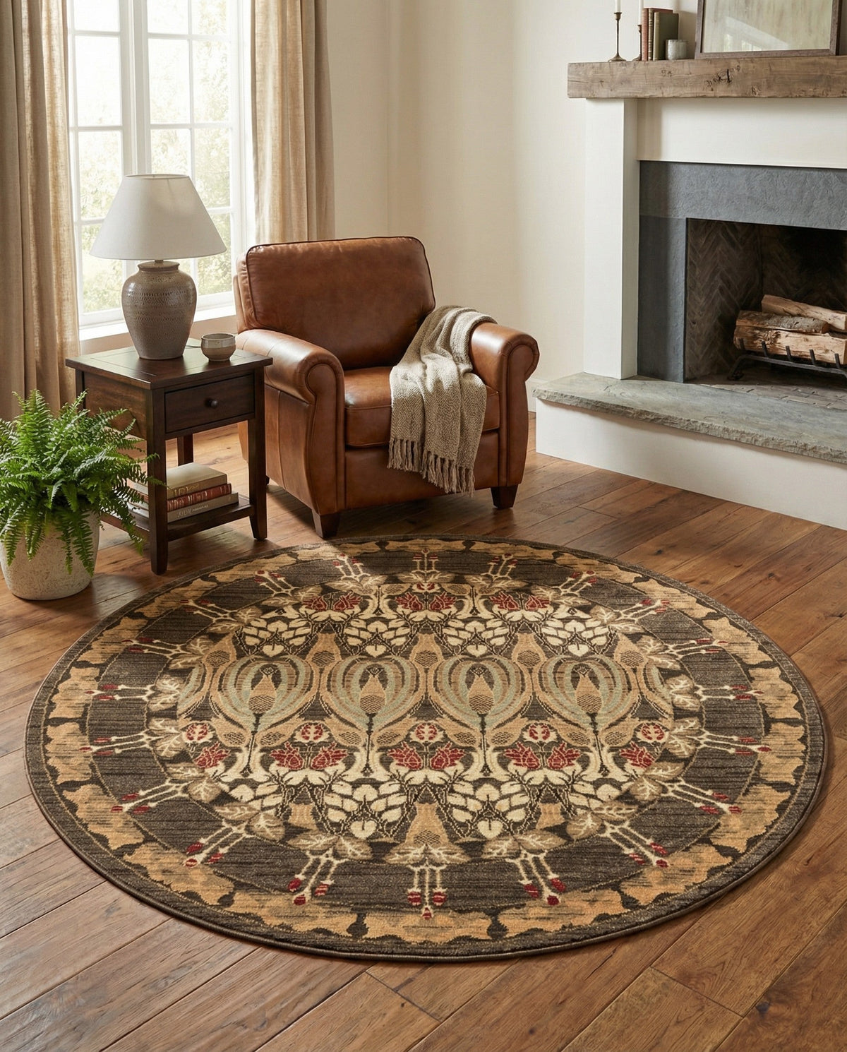 Chelsea Elegance Collection Area Rug -  Brompton (Brown) Round Brown  lifestyle 129