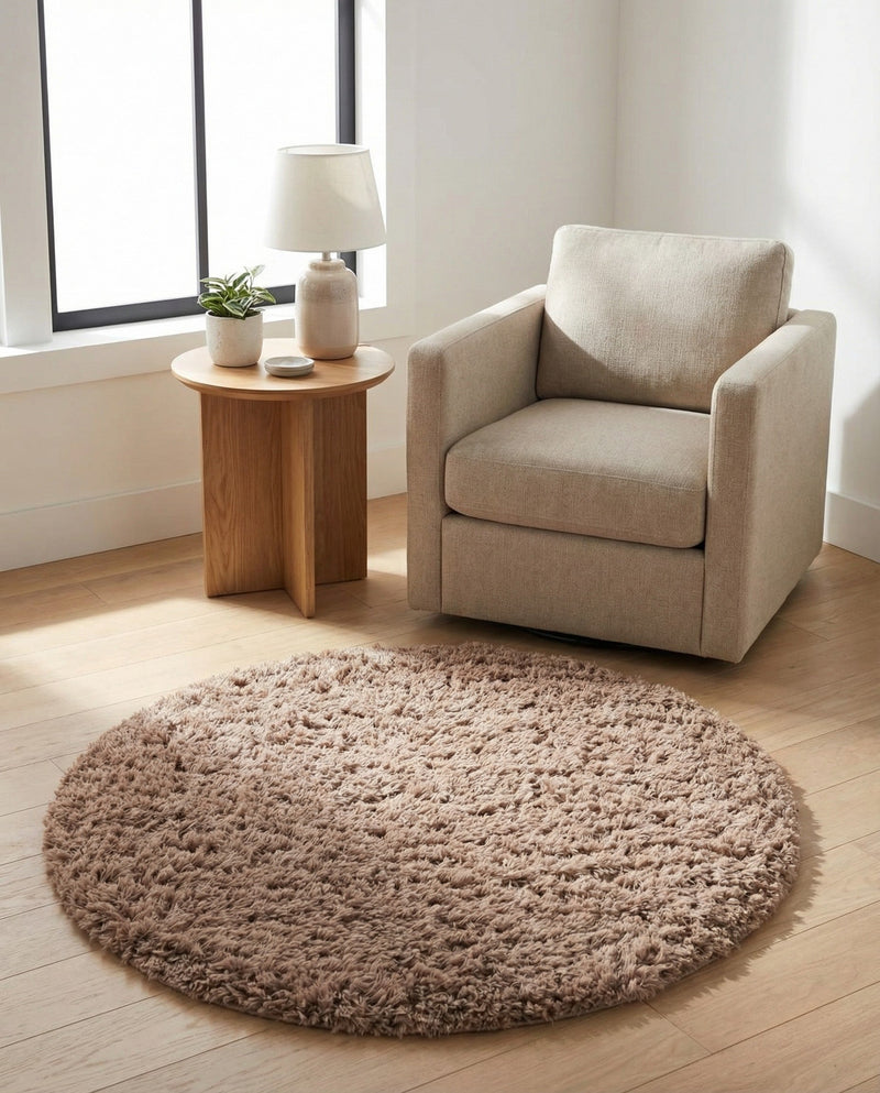 Eternal Plush Oasis Collection Area Rug -  Tranquility (Khaki) Round Khaki  lifestyle 39