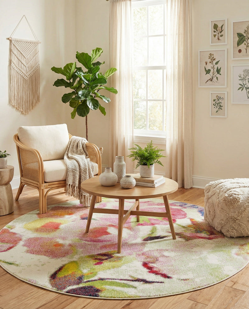 Venetian Elegance Collection Area Rug -  Marghera Round Ivory  lifestyle 68