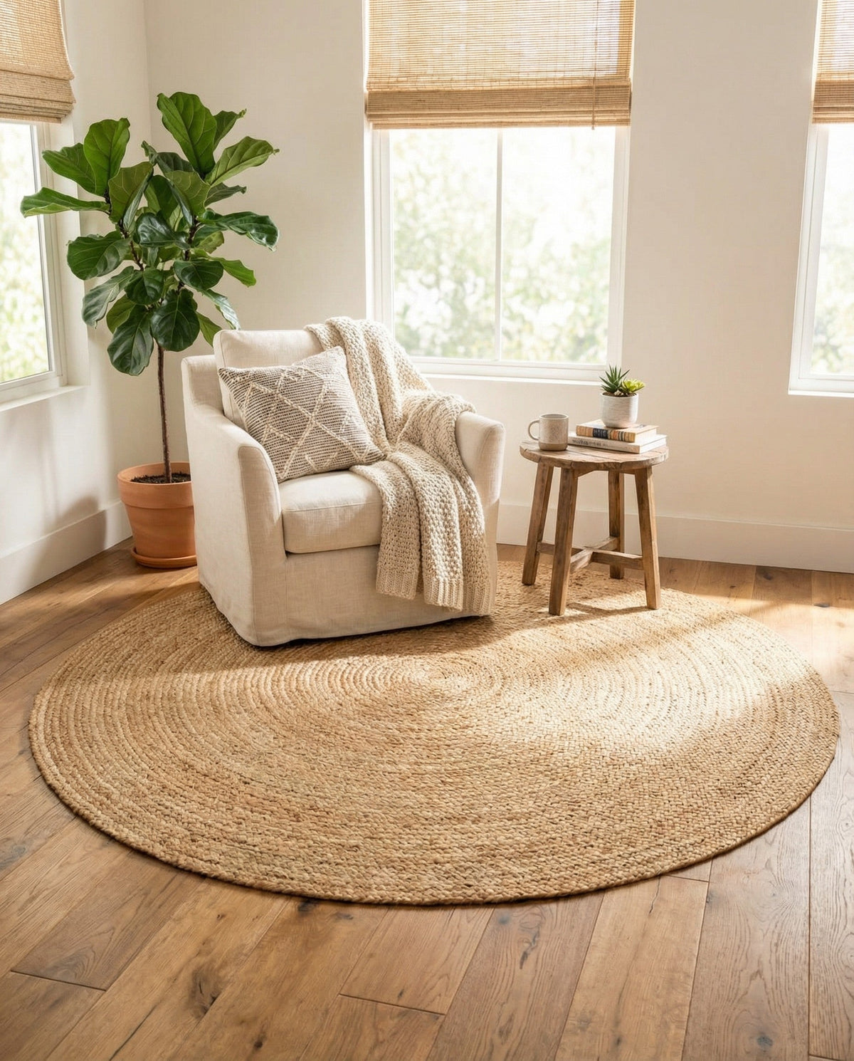 Woven Seaside Jute Collection Area Rug - Savannah (Natural) Round Natural  lifestyle 68