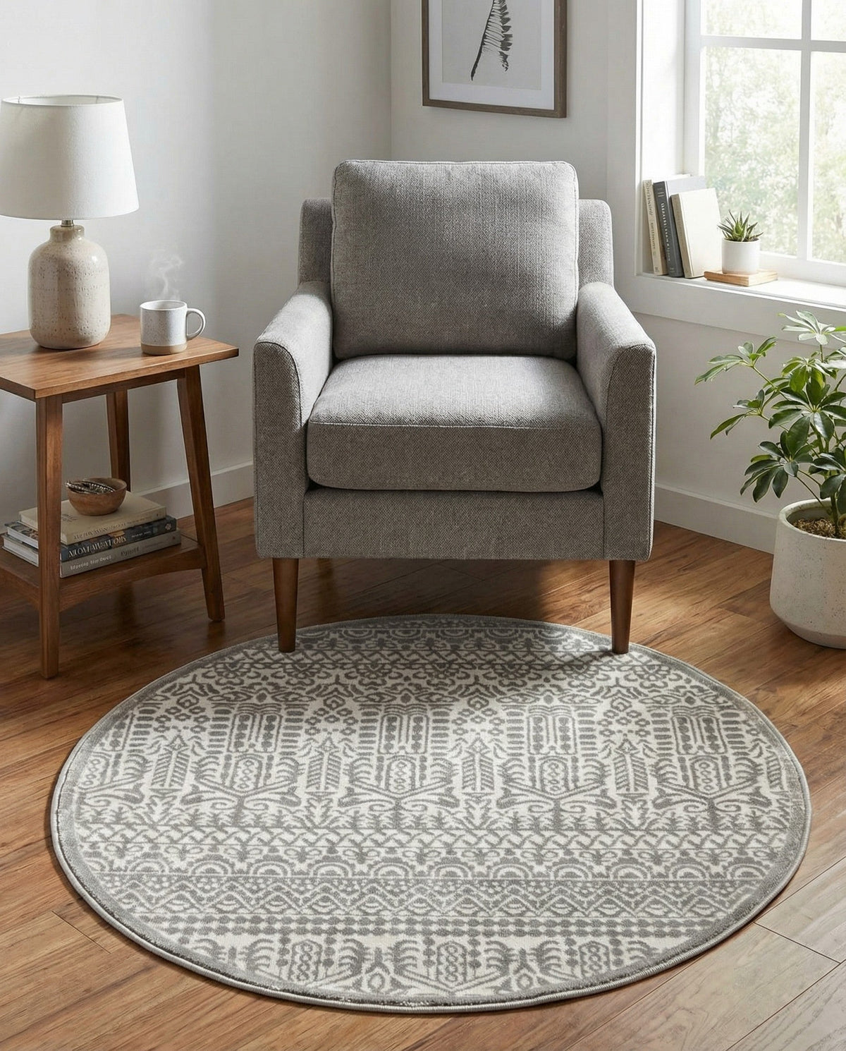 Metro Heights Collection Area Rug -  Chelsea Round Gray  lifestyle 123