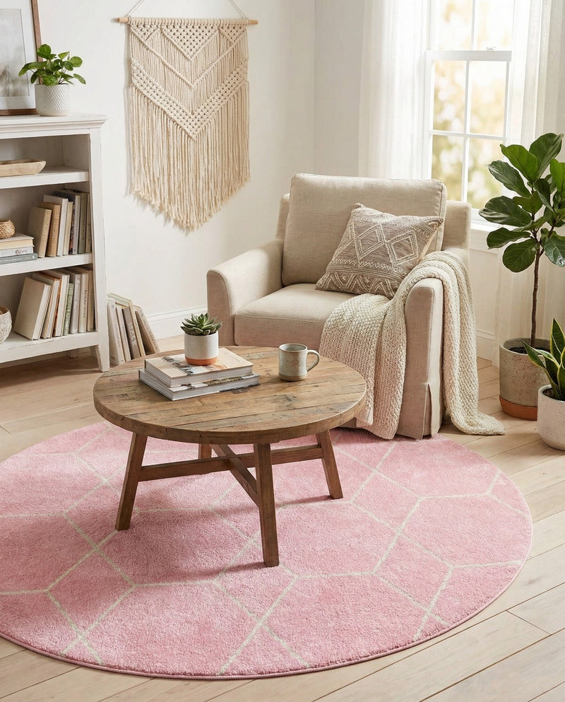 Trellis Mosaic Collection Area Rug - Arborville (Light Pink) Round Light Pink  lifestyle 40