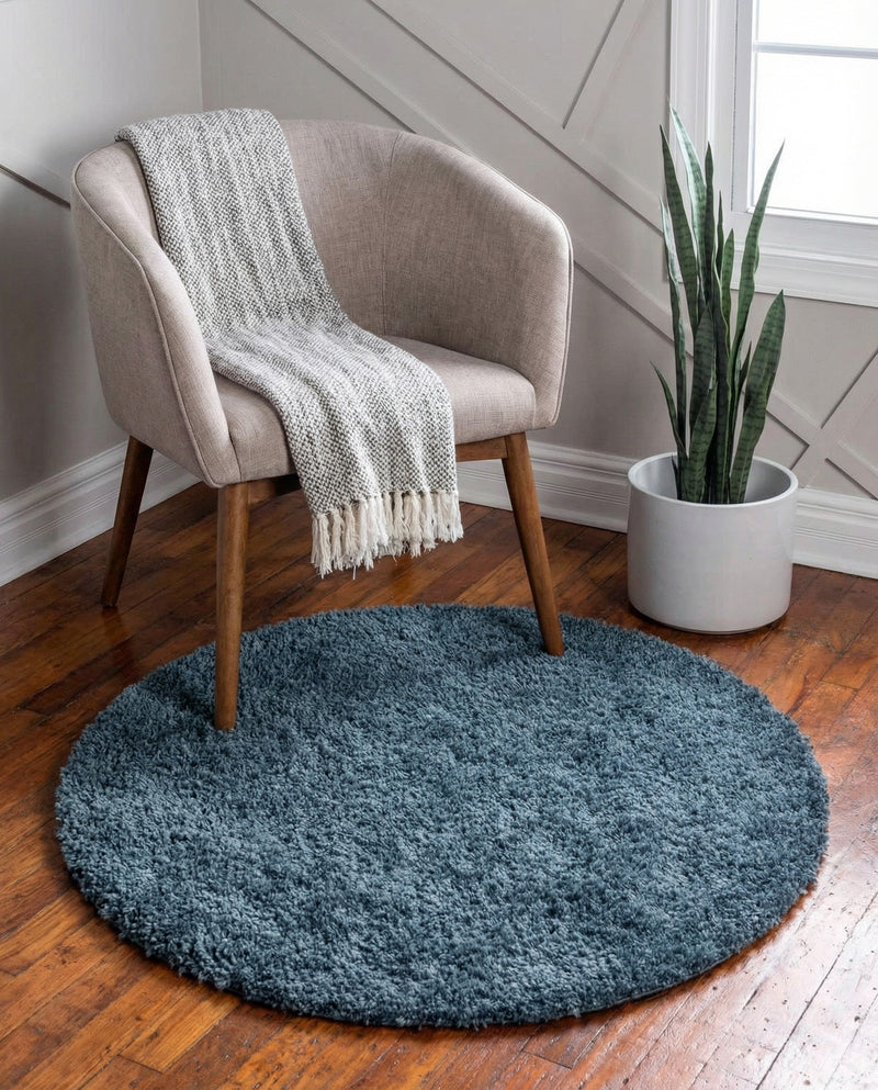 Alpine Plush Collection Area Rug -  Cortina (Marine Blue) Round Marine Blue  lifestyle 20