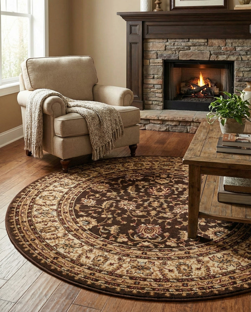 Jaipur Elegance Collection Area Rug -  Nahargarh (Brown) Round Brown  lifestyle 81