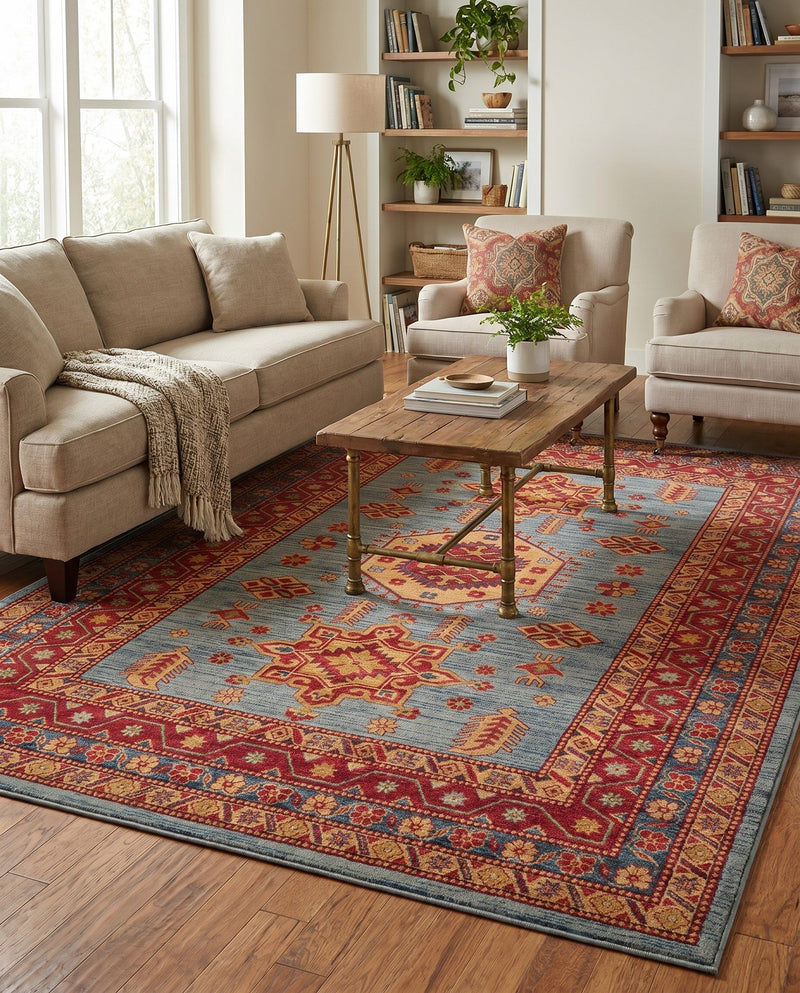 Persian Elegance Collection Area Rug -  Bushehr Rectangle Light Blue  lifestyle 10