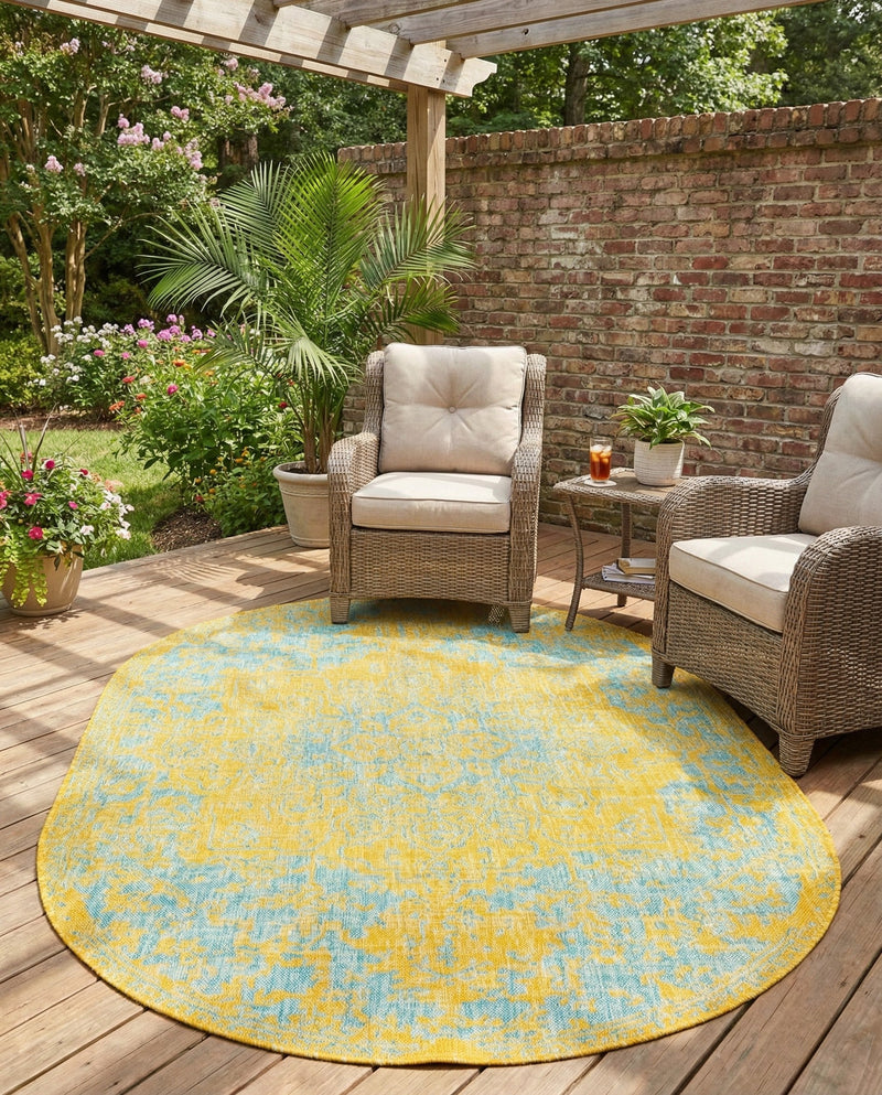 Urban Oasis Rugs Collection Area Rug -  Penthouse (Yellow and Aqua) Oval Yellow and Aqua  lifestyle 24
