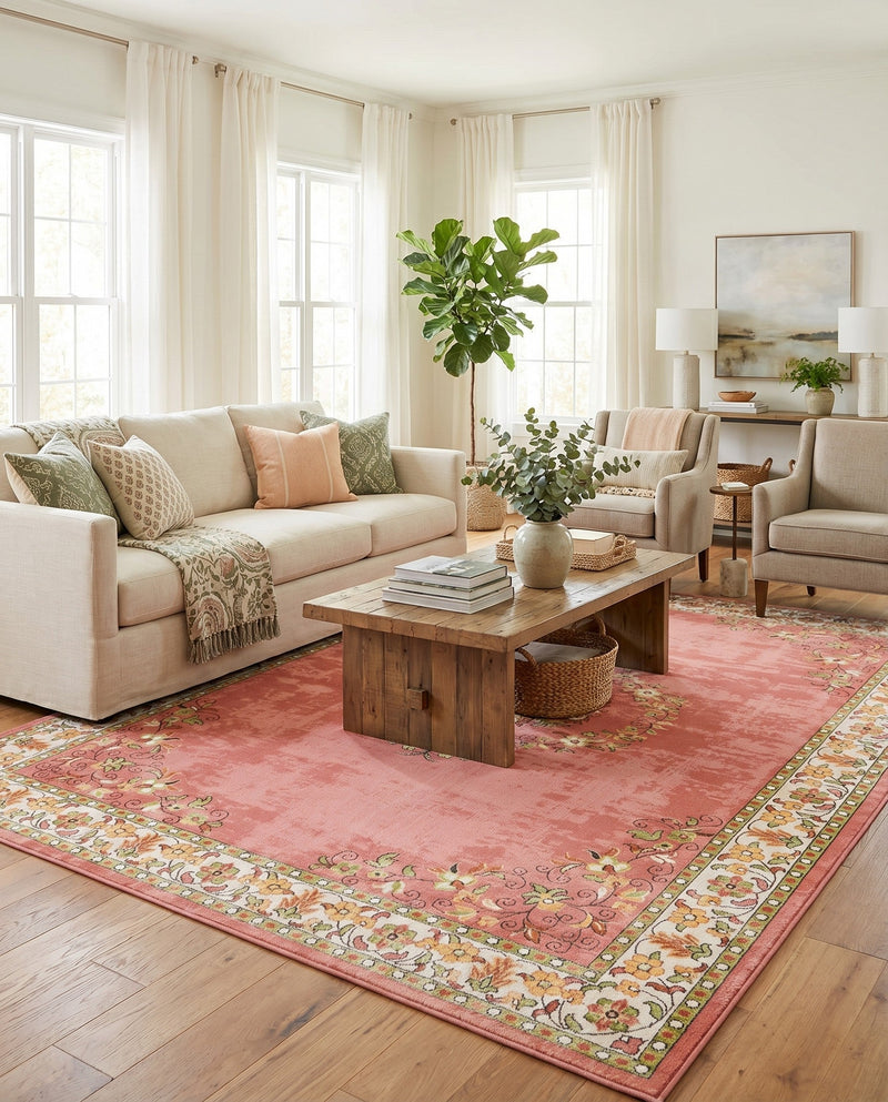 Geneva Terrace Collection Area Rug -  Yverdon Rectangle Rose  lifestyle 46