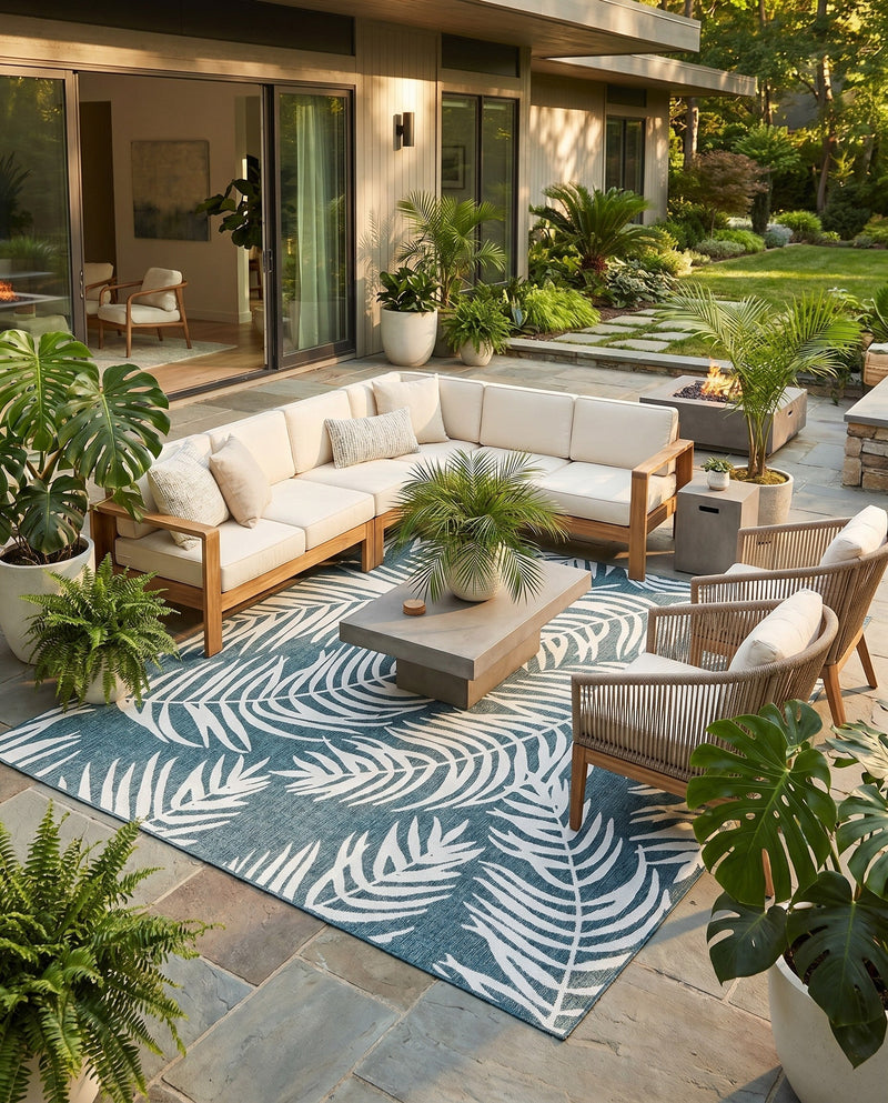 Seaside Blooms Collection Area Rug - Verdure (Teal) Square Teal  lifestyle 38