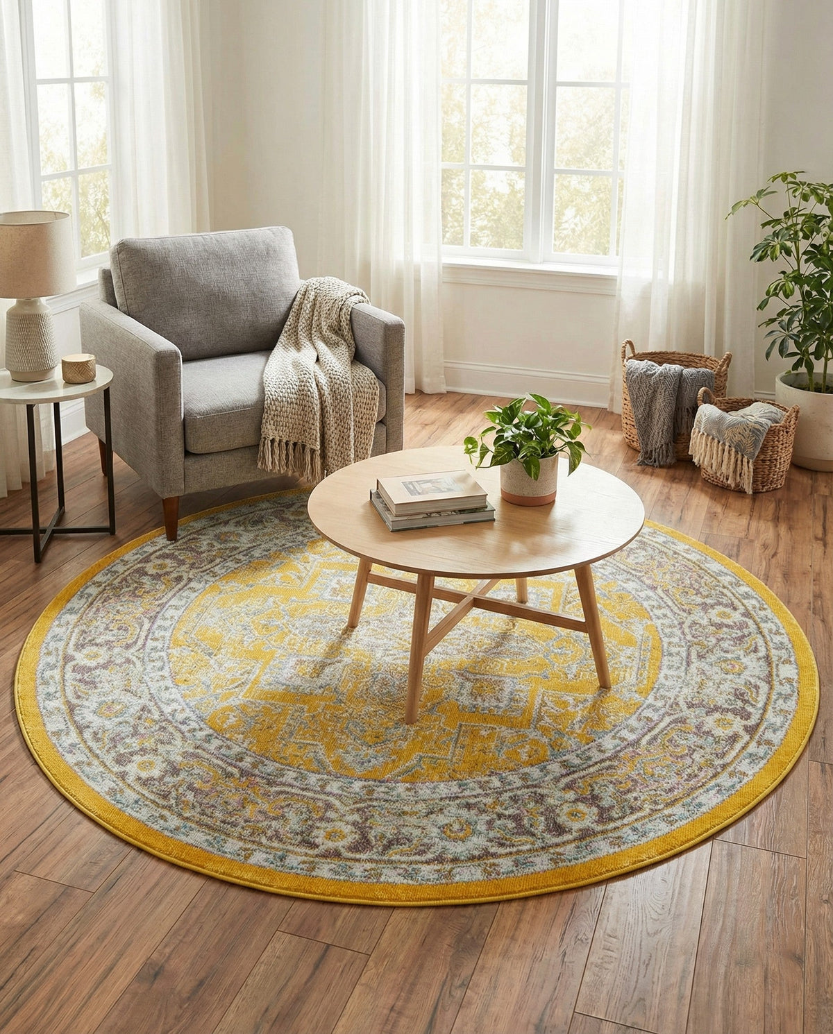 Caribbean Breeze Collection Area Rug -  Andros Round Yellow  lifestyle 74
