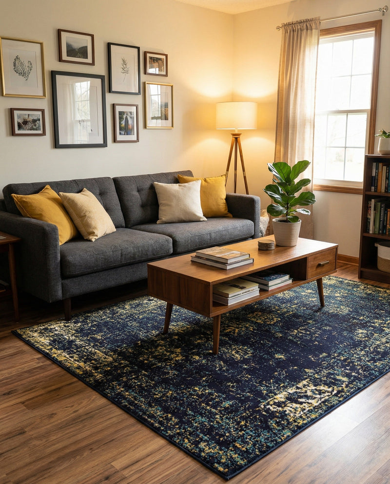 Riviera Elegance Collection Area Rug - Antibes (Navy Blue) Rectangle Navy Blue  lifestyle 16
