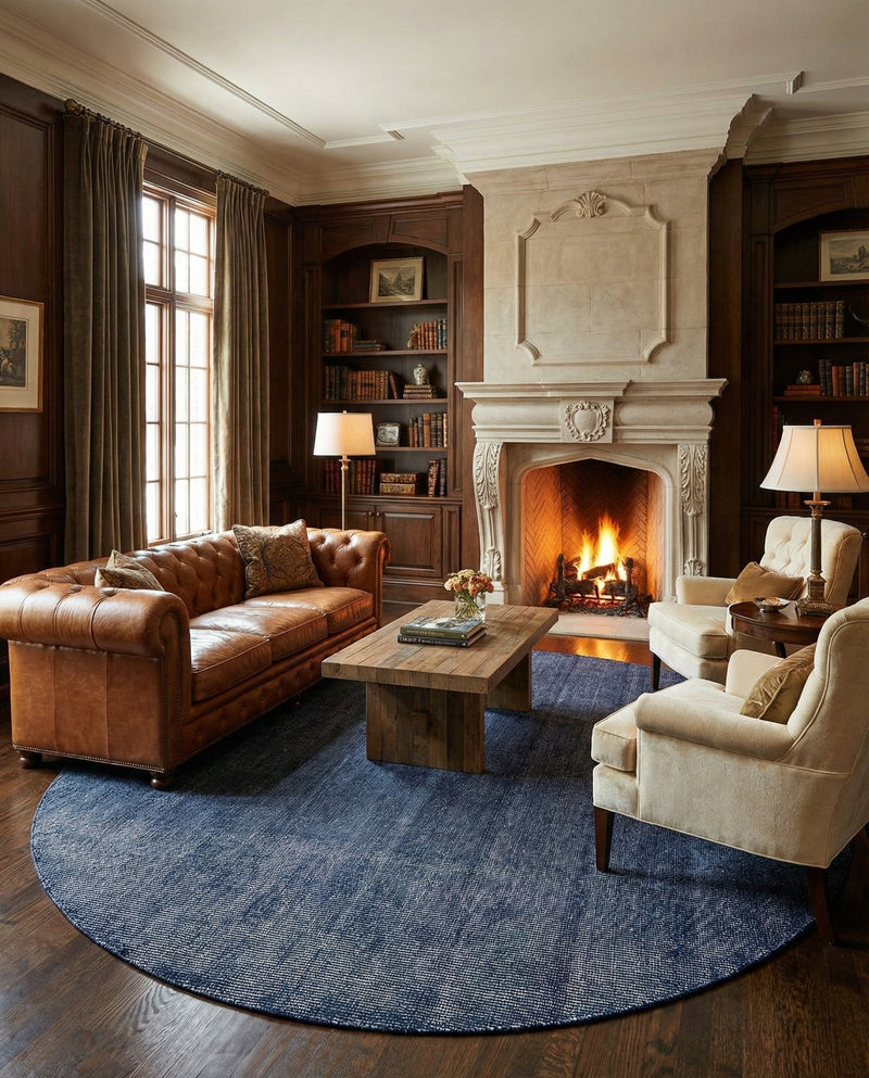 Berkshire Estate Collection Area Rug - Windsor (Blueberry) Round Blueberry  lifestyle 28