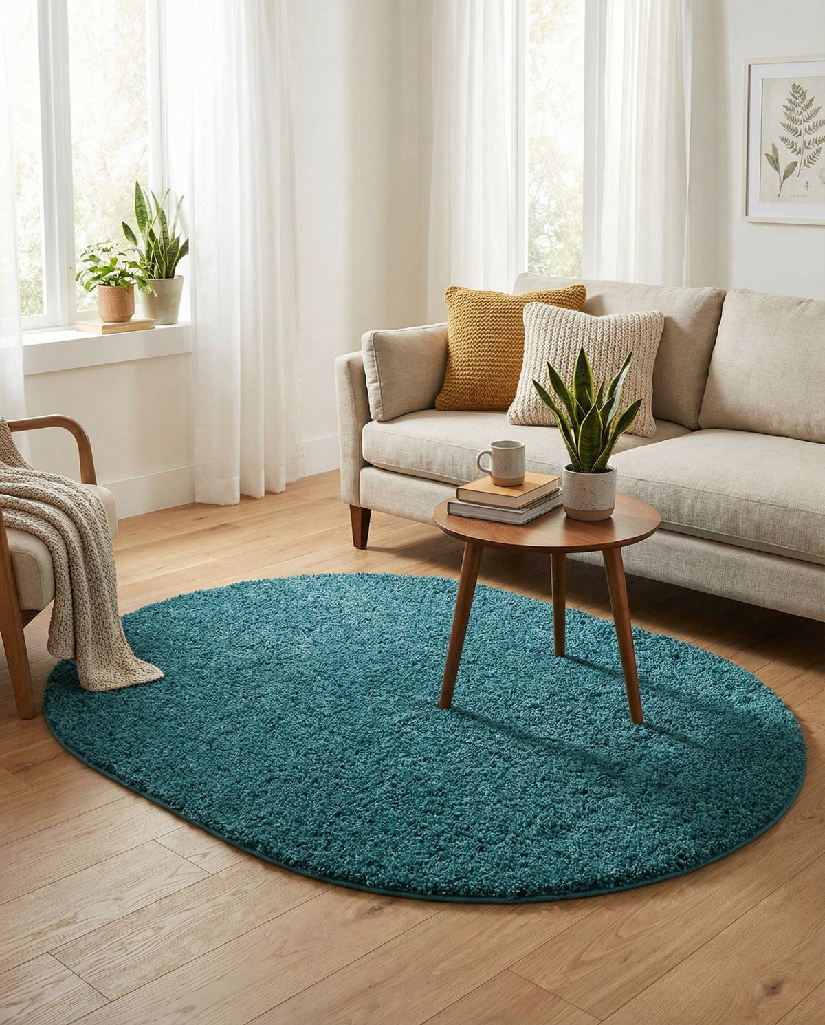 Plush Oasis Collection Area Rug - Serenity (Deep Aqua Blue) Oval Deep Aqua Blue  lifestyle 102