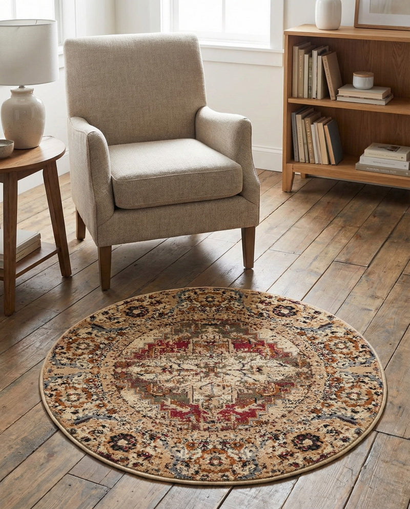 Neptune Elegance Collection Area Rug -  Naiad Round Burgundy Beige  lifestyle 72