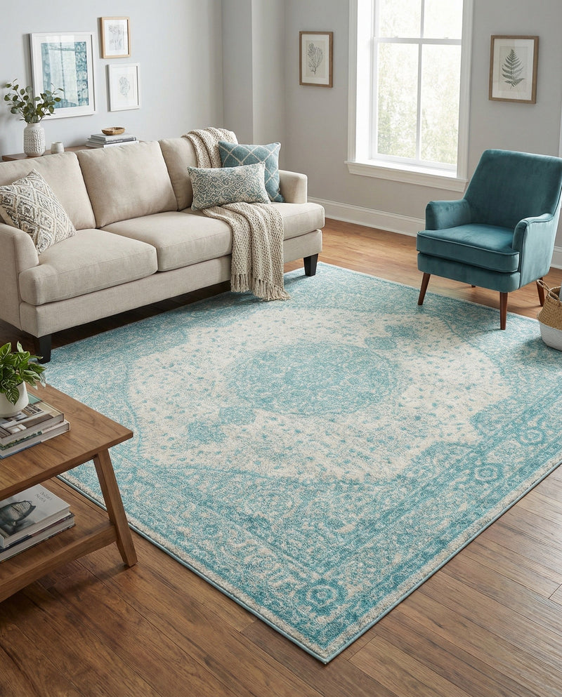 Dover Terrace Collection Area Rug - Marina (Aqua) Square Aqua  lifestyle 44