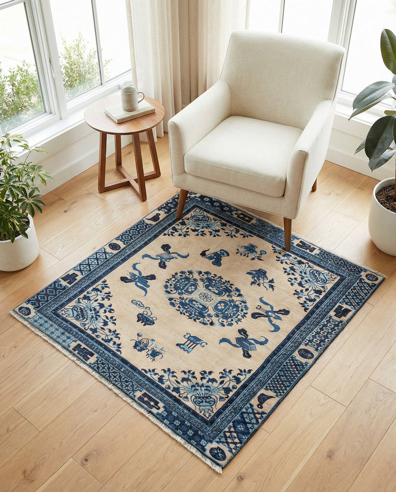 Bazaar Chic Collection Area Rug -  Casablanca Square Ivory and Blue  lifestyle 49