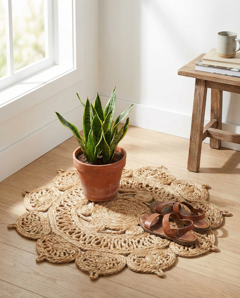 Woven Seaside Jute Collection Area Rug - Coastalhaven (Natural) Round Natural  lifestyle 21