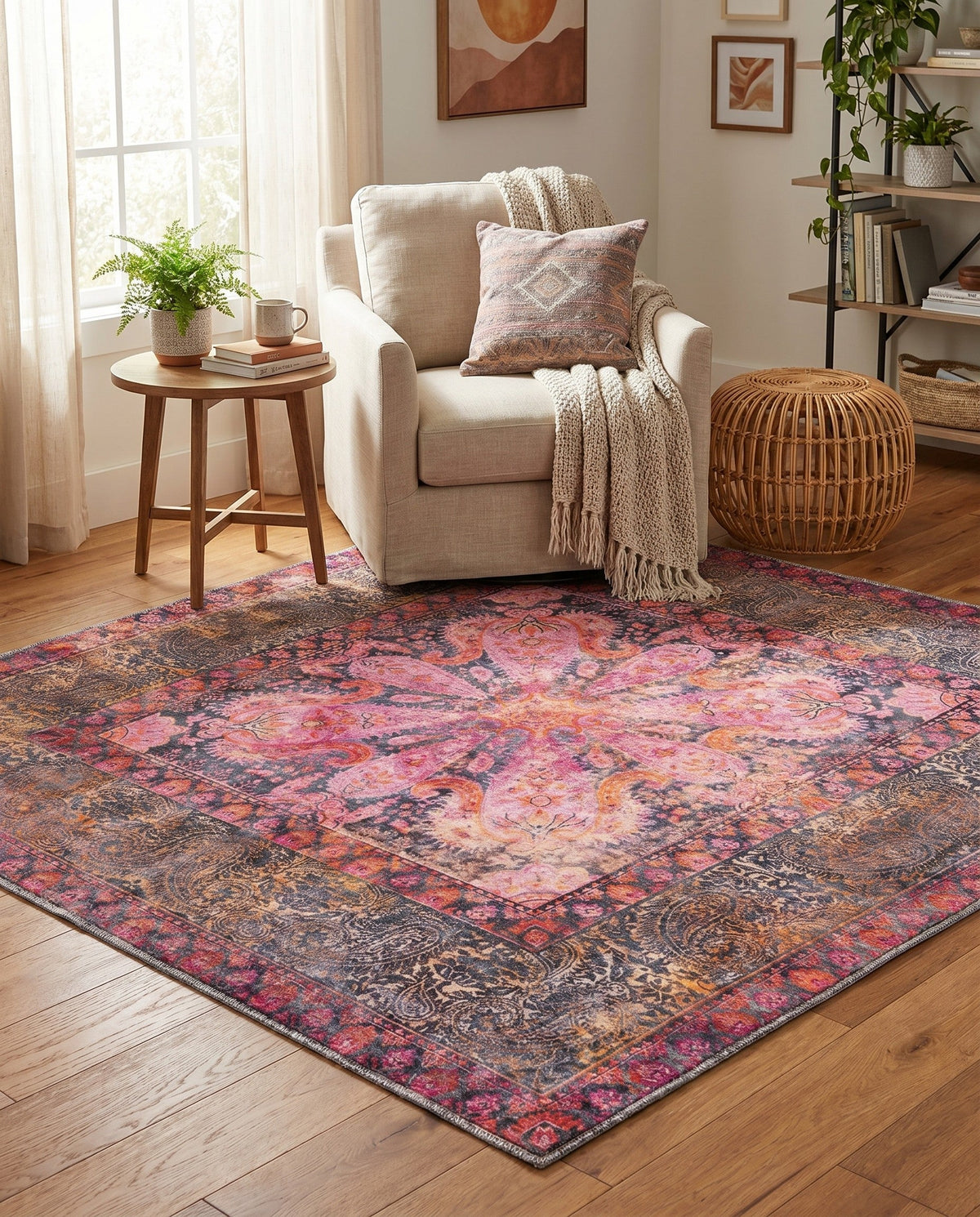 Maranta Collection Area Rug - Paramaribo Square Pink  lifestyle 37