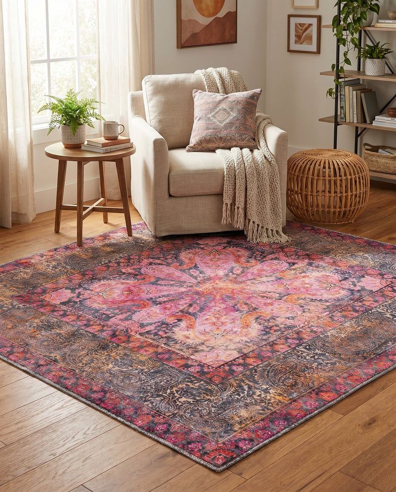 Maranta Collection Area Rug - Paramaribo Square Pink  lifestyle 37