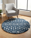 Berber Lattice Shag Collection Area Rug - Atlas (Navy Blue) Round Navy Blue  lifestyle 45