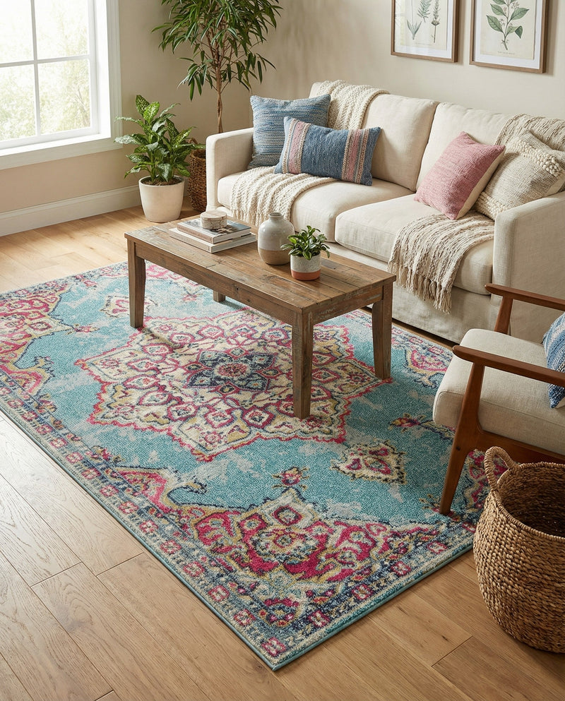 Chateau Elegance Collection Area Rug -  Riviera Rectangle Light Blue  lifestyle 43