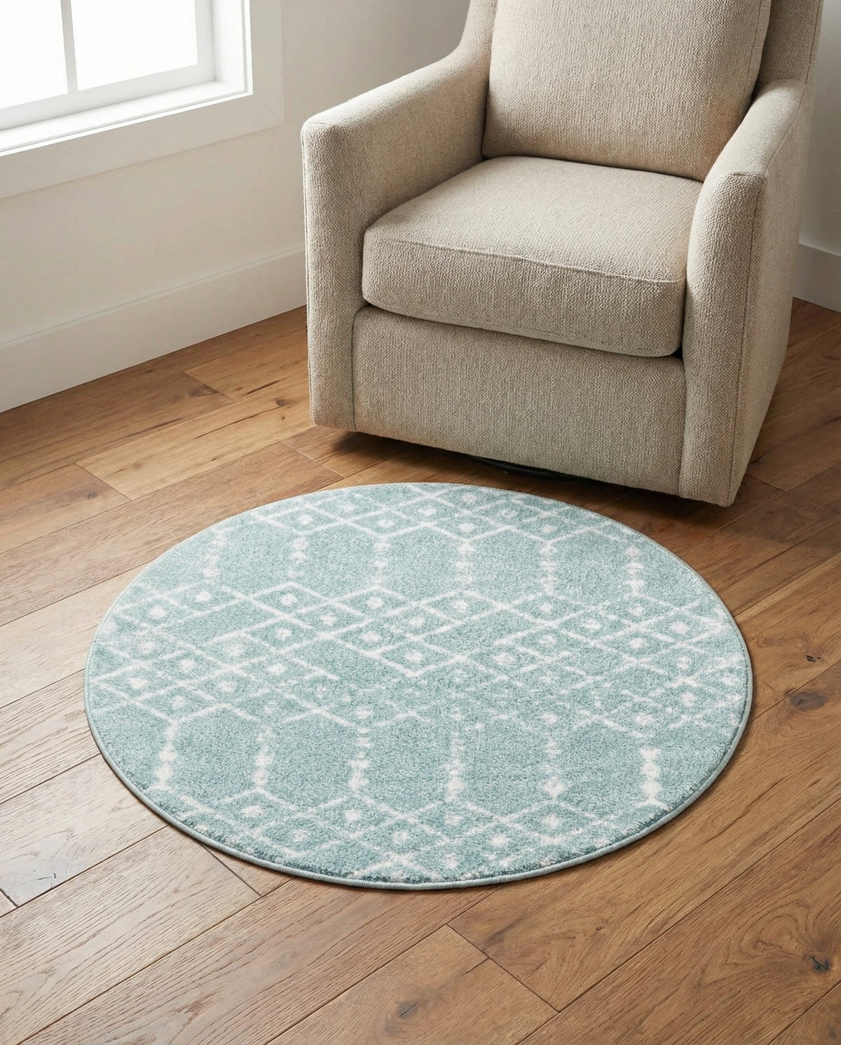 Marrakesh Lattice Collection Area Rug - Casablanca (Aqua) Round Aqua  lifestyle 111