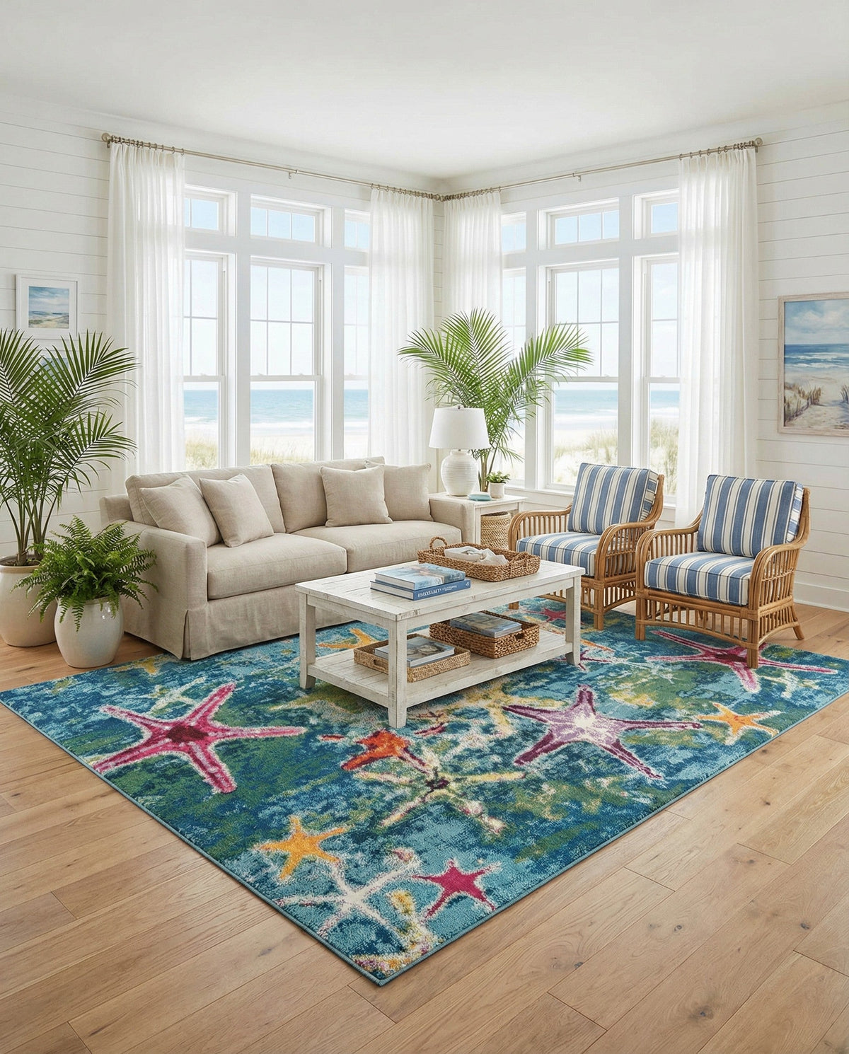Sorrento Shores Collection Area Rug - Positano Square Navy Blue  lifestyle 44