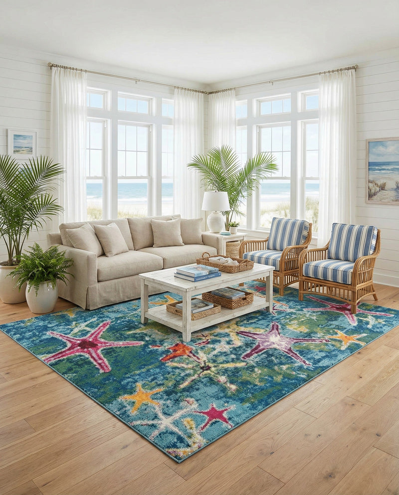 Sorrento Shores Collection Area Rug - Positano Square Navy Blue  lifestyle 44