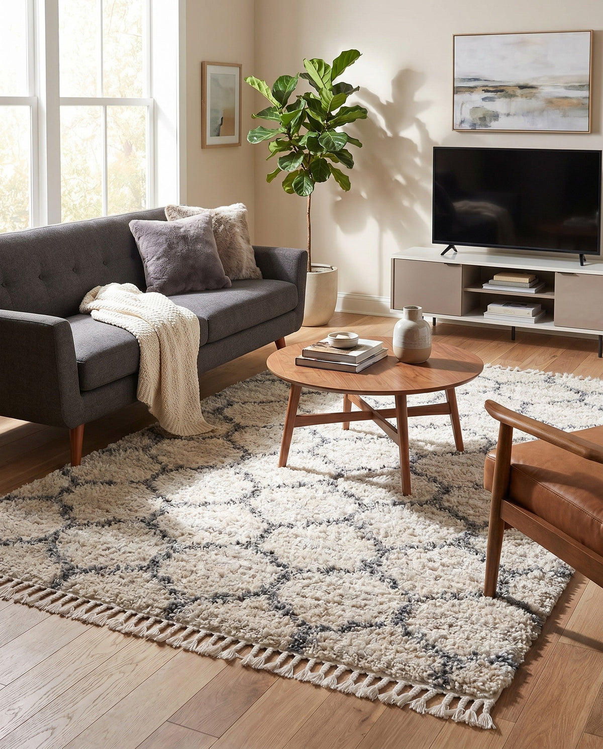 Cozy Cove Shag Collection Area Rug - Marina Rectangle Beige  lifestyle 47