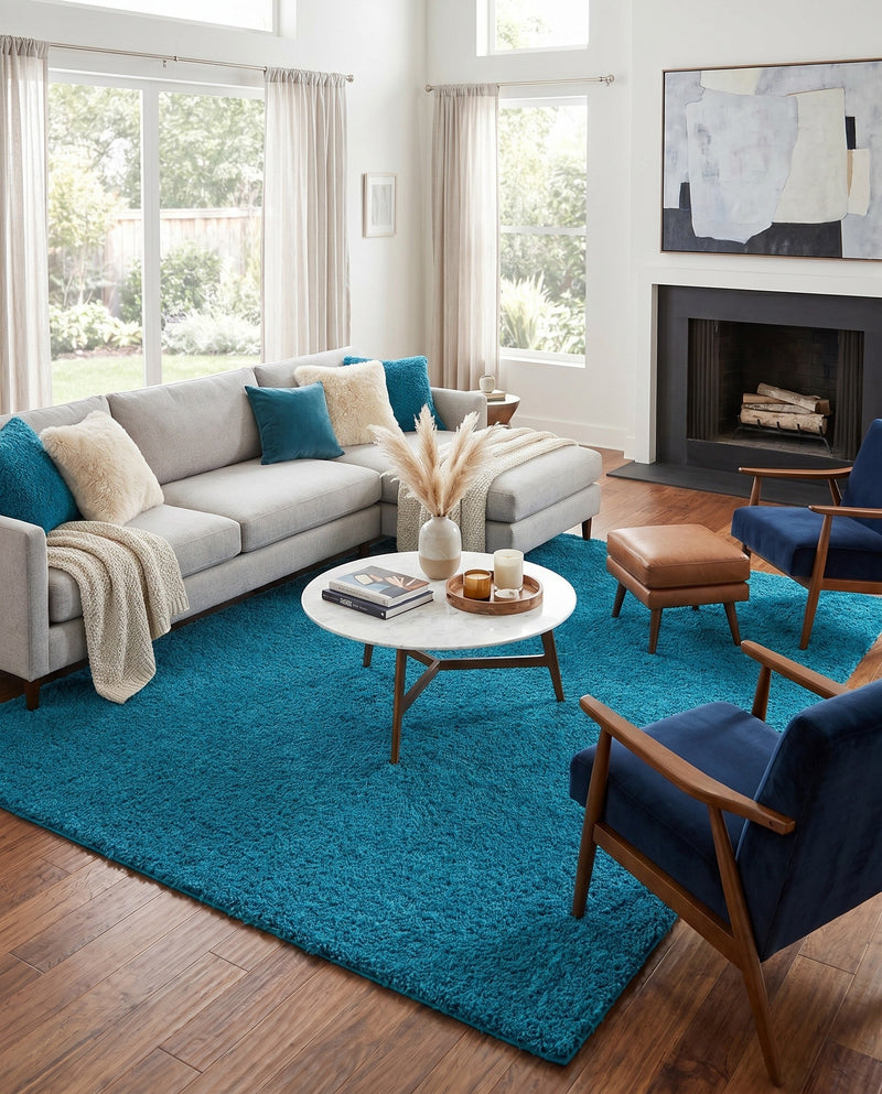Plush Oasis Collection Area Rug - Serenity (Turquoise) Rectangle Turquoise  lifestyle 16