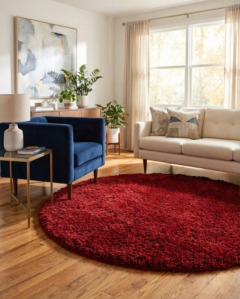 Eternal Plush Oasis Collection Area Rug -  Tranquility (Merlot) Round Merlot  lifestyle 42