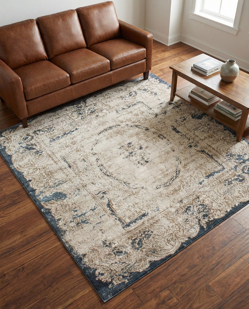 Coastal Manor Collection Area Rug -  Tidewater Square Cream  lifestyle 53