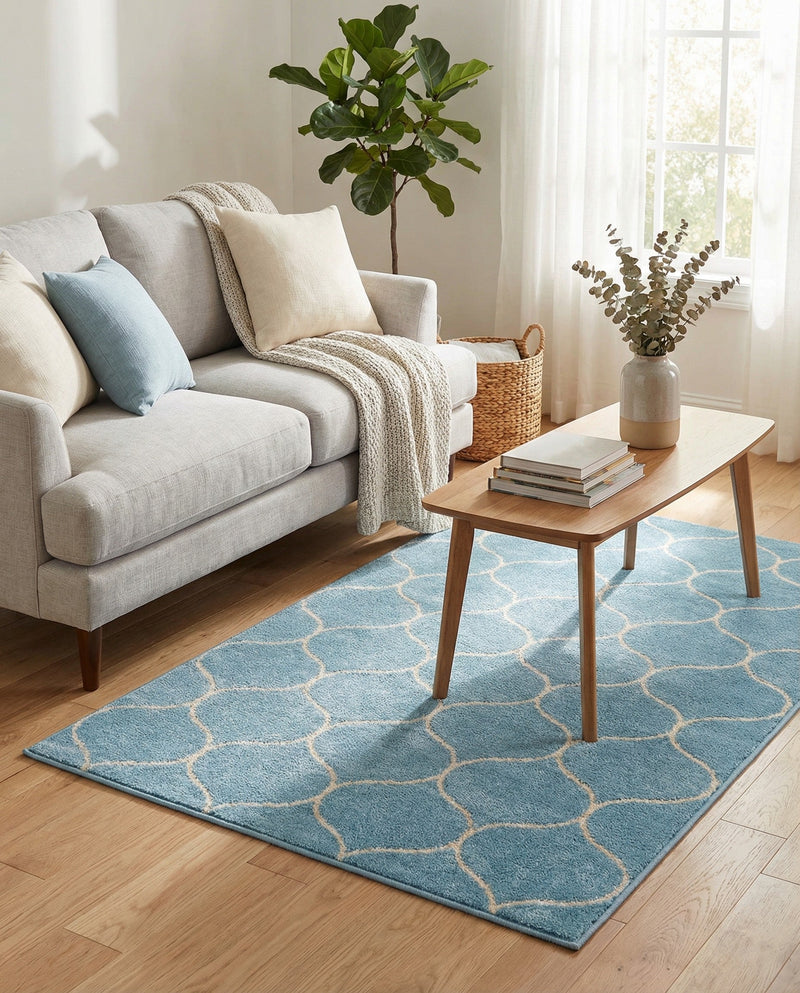 Trellis Mosaic Collection Area Rug -  Pergolatown (Light Blue) Rectangle Light Blue  lifestyle 8