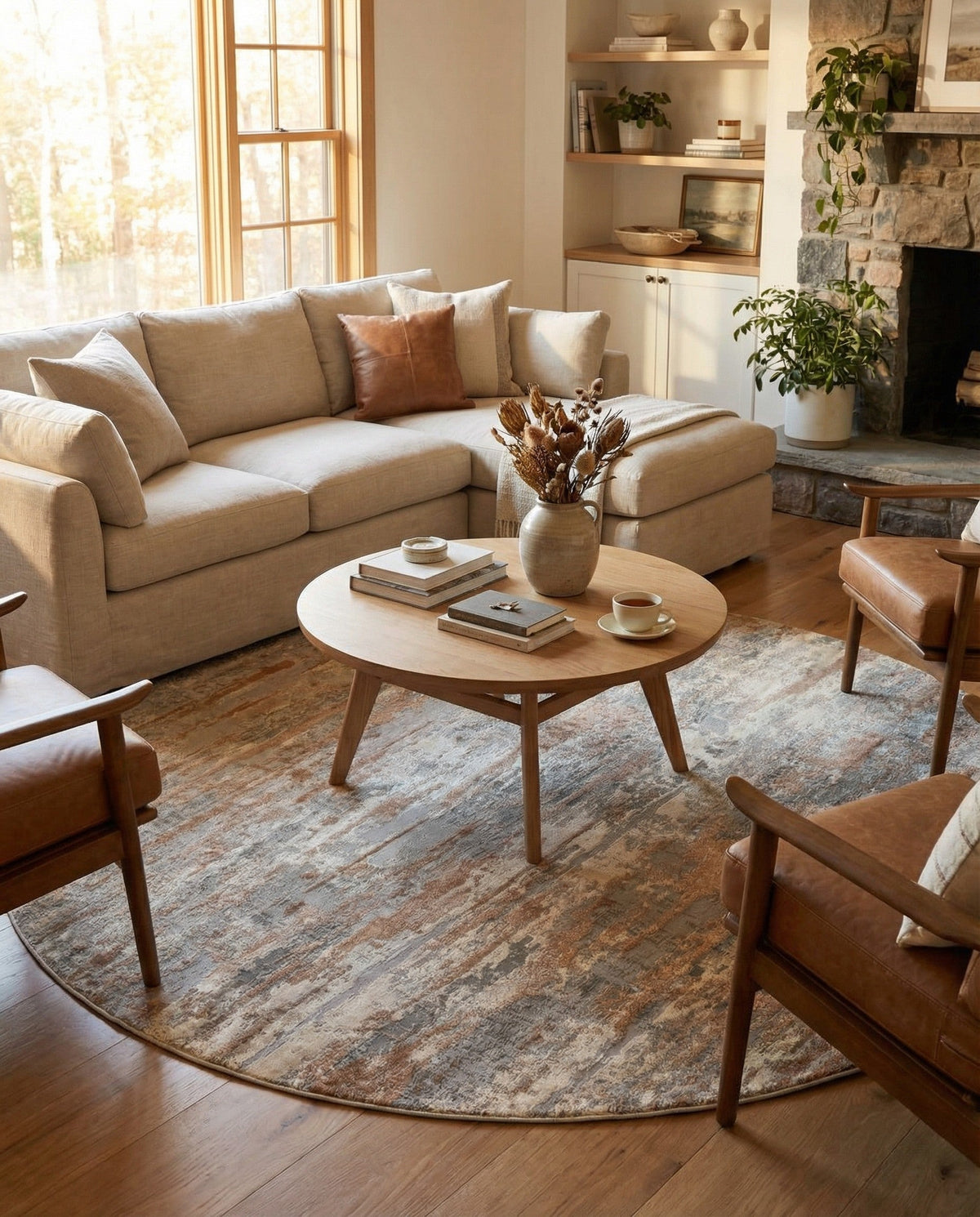 Aegean Elegance Collection Area Rug - Mesa Round Beige  lifestyle 107