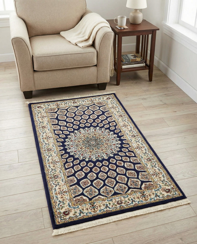 Persian Elegance Collection Area Rug -  Zanjan Rectangle Navy Blue  lifestyle 23
