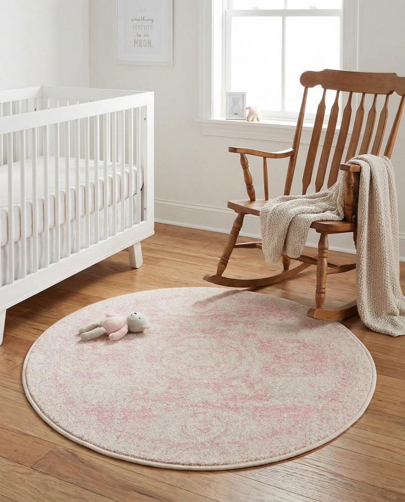 Dover Terrace Collection Area Rug -  Lagoon (Pink) Round Pink  lifestyle 46