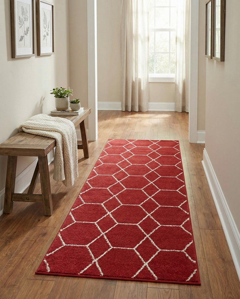 Trellis Mosaic Collection Area Rug - Arborville (Red) Runner Red  lifestyle 34