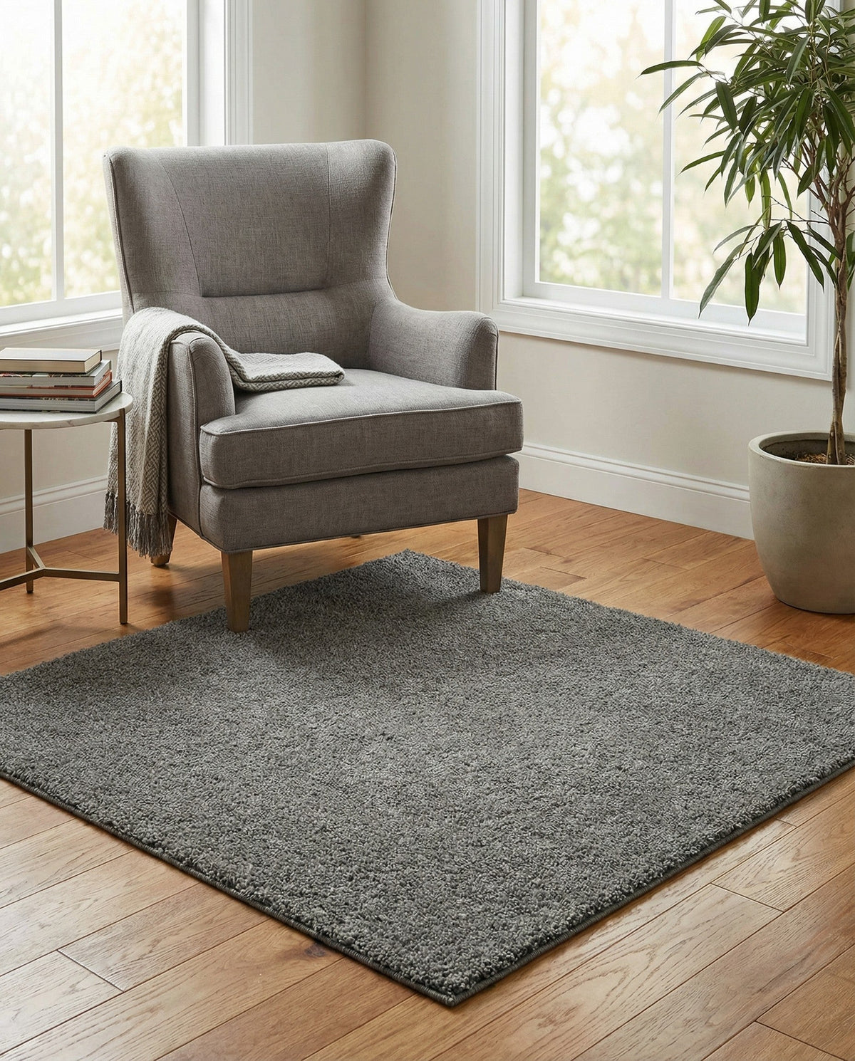 Solid Shag Seaside Collection Area Rug - Azure Cove (Gray) Square Gray  lifestyle 111