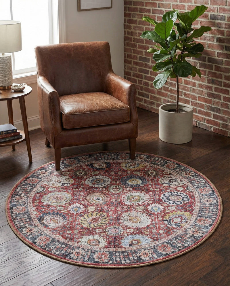 Heritage Elegance Collection Area Rug -  Gatchina Round Vintage Red  lifestyle 64
