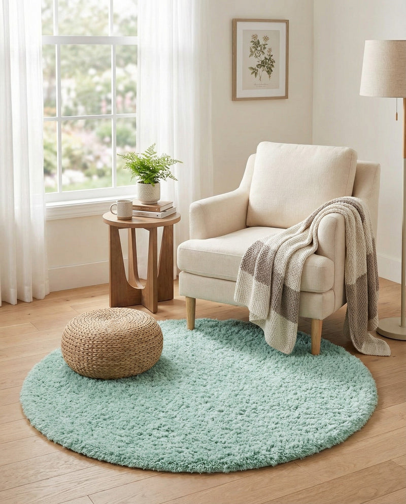 Eternal Plush Oasis Collection Area Rug -  Tranquility (Cyan) Round Cyan  lifestyle 27