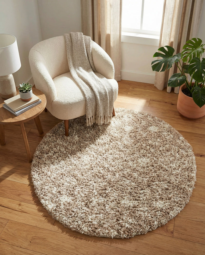 Berber Lattice Shag Collection Area Rug - Atlas (Light Brown) Round Light Brown  lifestyle 32