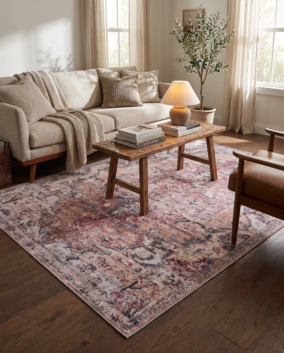 Vintage Memories Collection Area Rug - Echoes Rectangle Beige and Pink  lifestyle 21