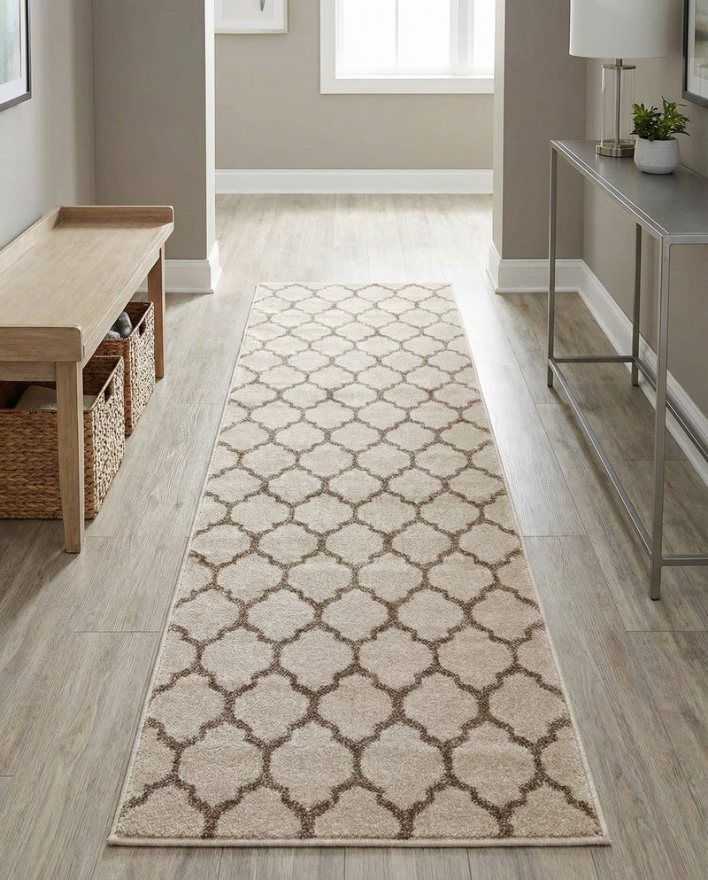 Lattice Gardens Collection Area Rug -  Bloomfield (Beige and Light Brown) Runner Beige and Light Brown  lifestyle 82