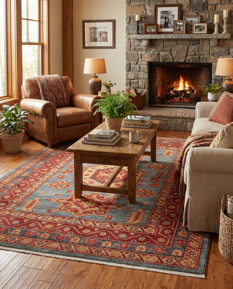 Persian Elegance Collection Area Rug -  Bushehr Rectangle Light Blue  lifestyle 8