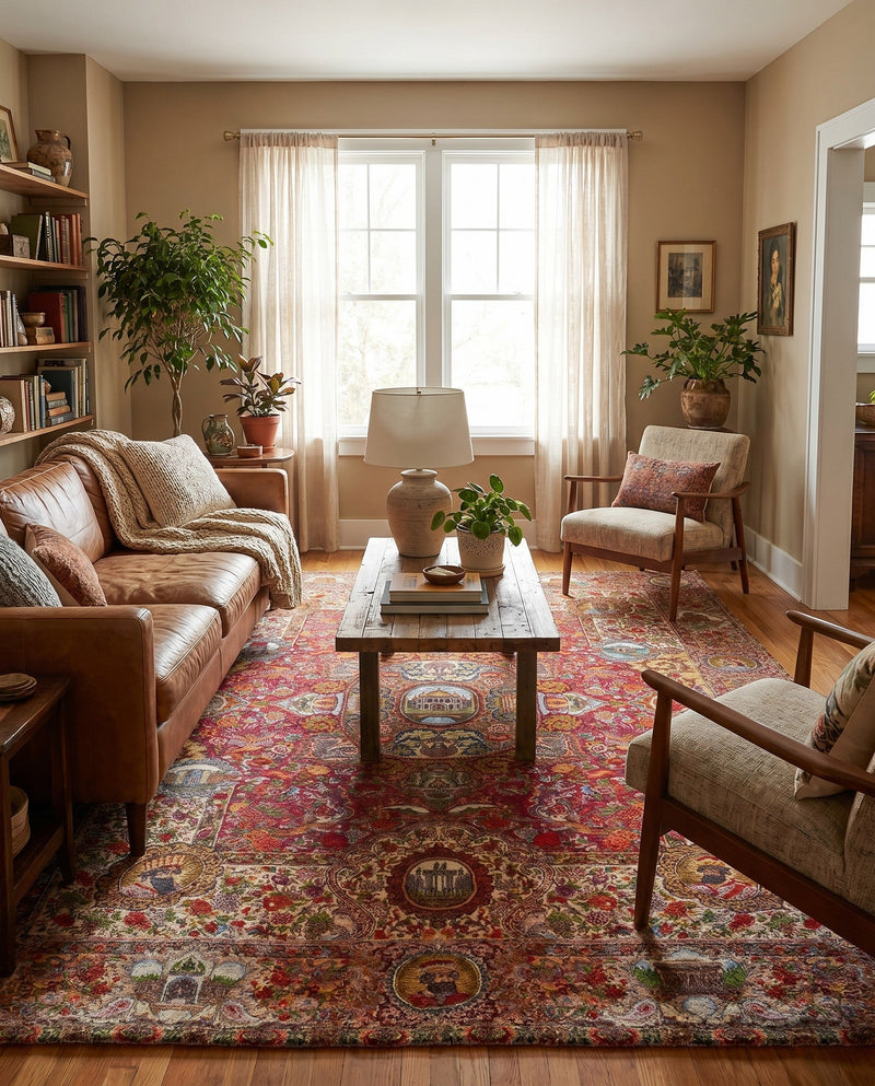 Bazaar Chic Collection Area Rug -  Khouribga Square Rust Red  lifestyle 56