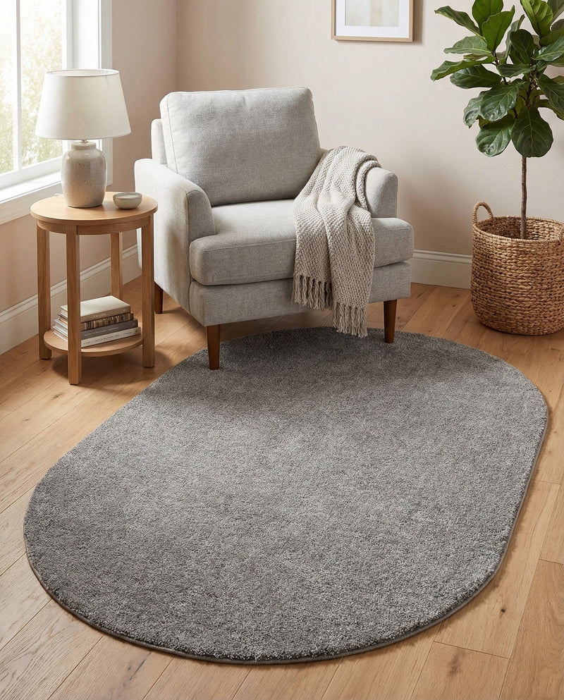Solid Shag Seaside Collection Area Rug - Azure Cove (Gray) Oval Gray  lifestyle 56