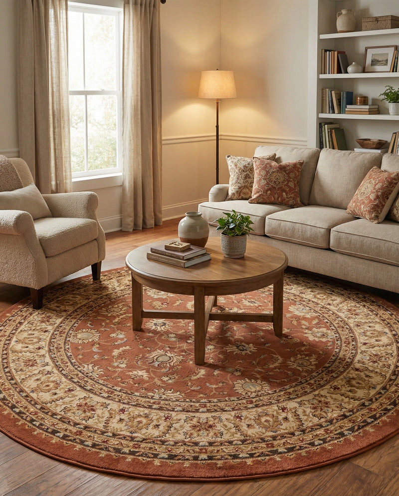 Jaipur Elegance Collection Area Rug -  Nahargarh (Brick Red Light Rose) Round Brick Red Light Rose  lifestyle 47